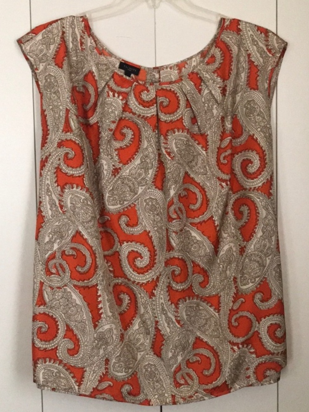 Talbots Orange and Brown Paisley Cap-Sleeve Blouse with Back Buttons Size 20W